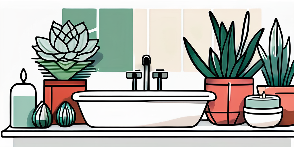 Succulent plants in decorative pots on bathroom windowsill