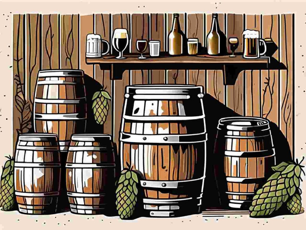Beer-themed wall art featuring hops and barley